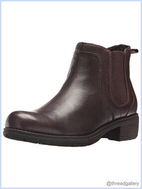 Womens Leather Ankle Bootie Chelsea Boot Block Heel Casual